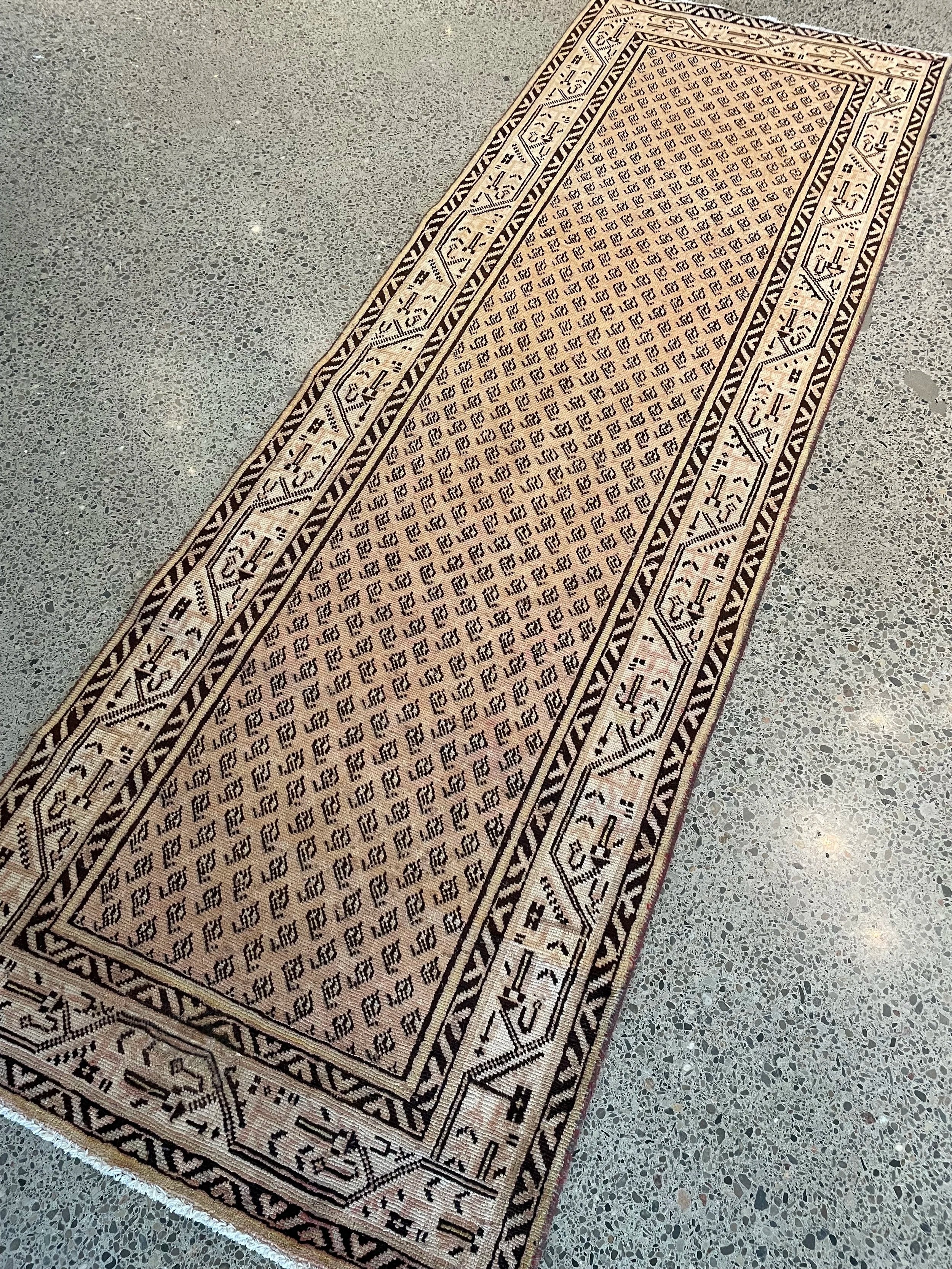 Neutral Vintage Wool Runner Rug (3'4" x 10'0")