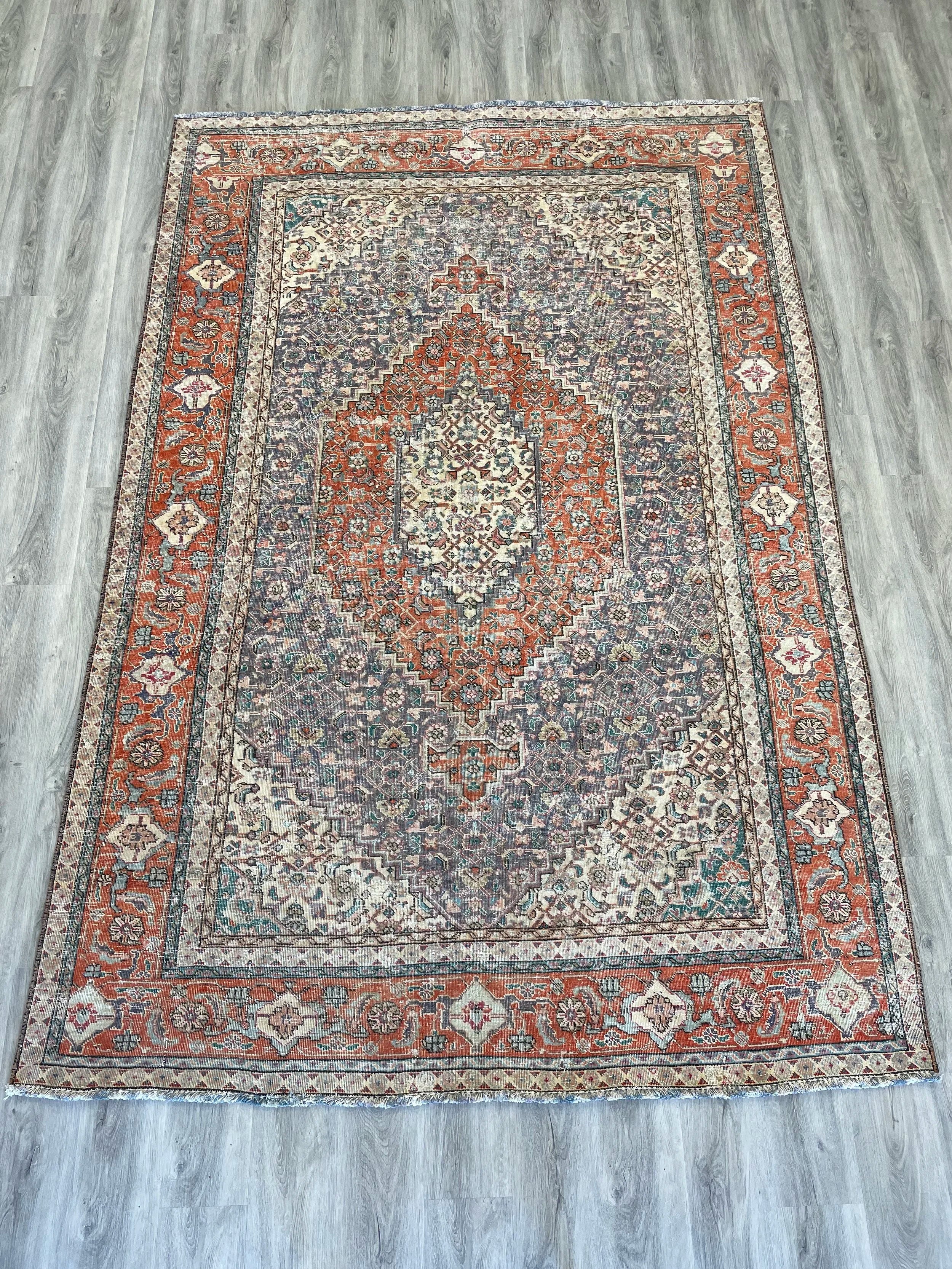Distressed Vintage Wool Rug (6'4" x 9'5")