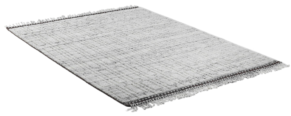 A hand-knotted modern wool rug in a neutral grey colour combination.