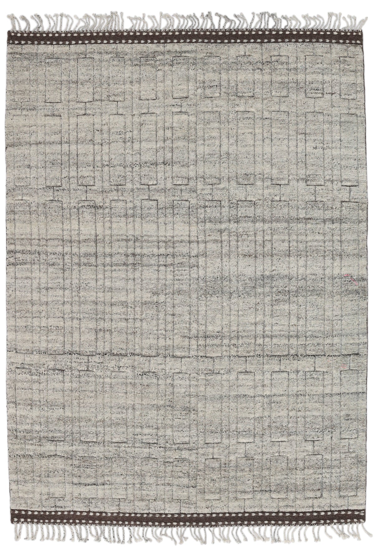 A hand-knotted modern wool rug in a neutral grey colour combination.