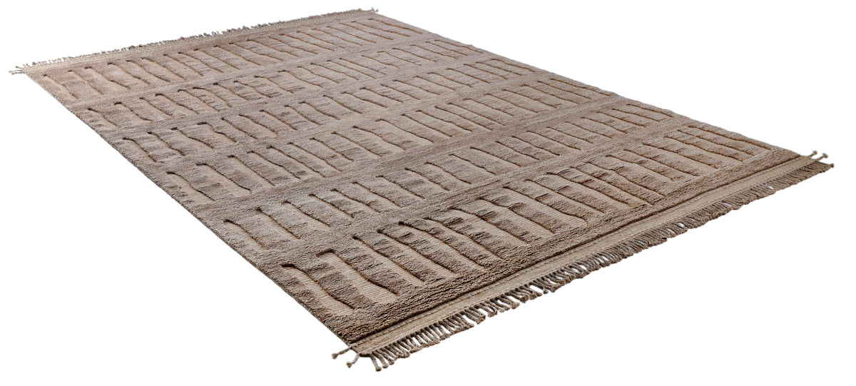 A hand-knotted modern wool rug in a neutral colour combination and pattern.
