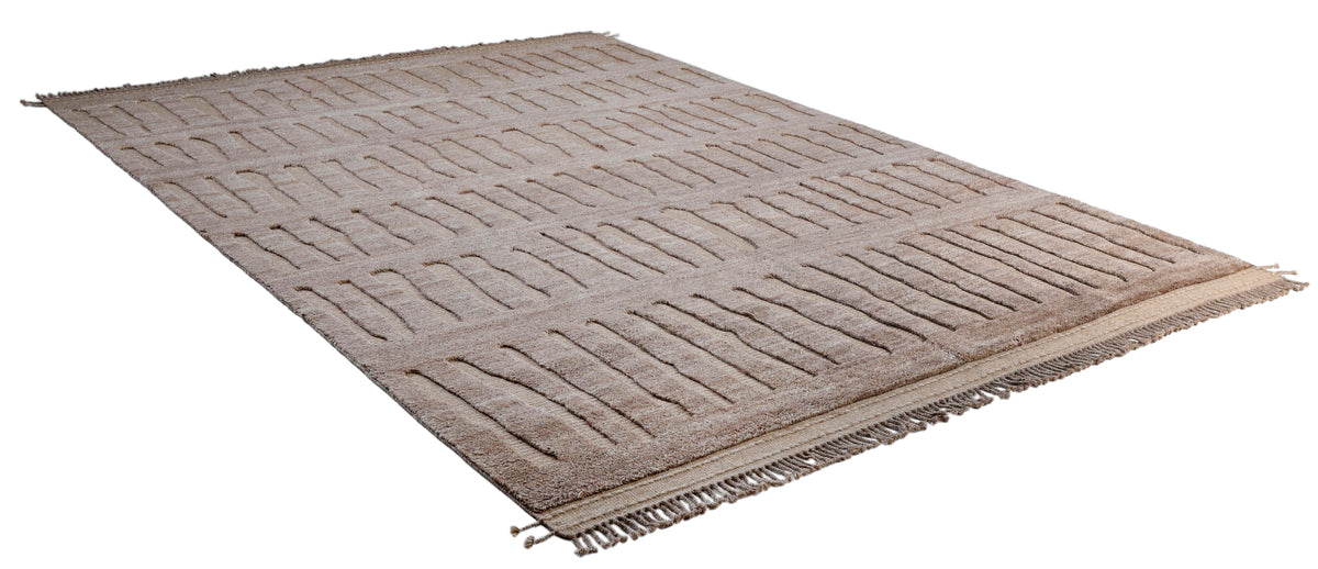 A hand-knotted modern wool rug in a neutral colour combination and pattern.