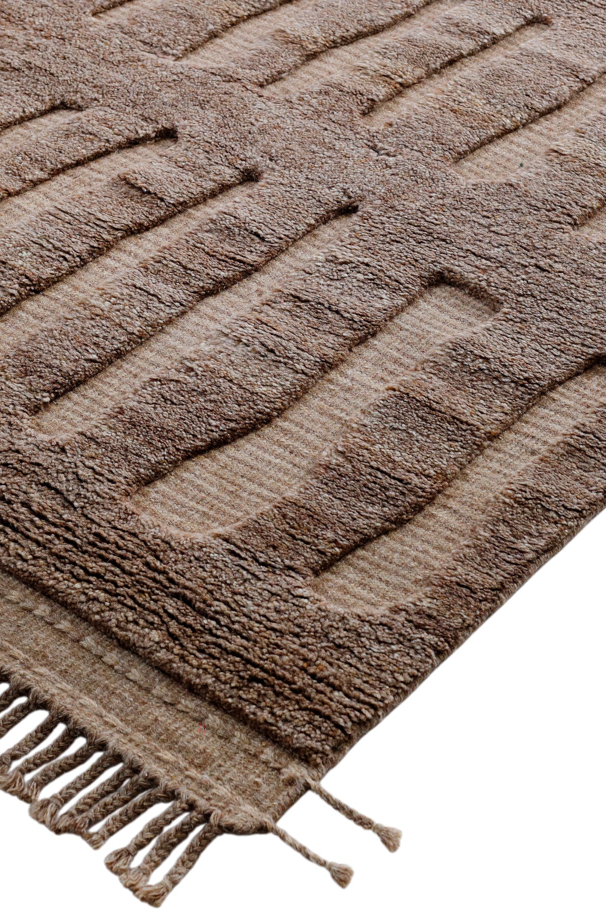 A hand-knotted modern wool rug in a neutral colour combination and pattern.