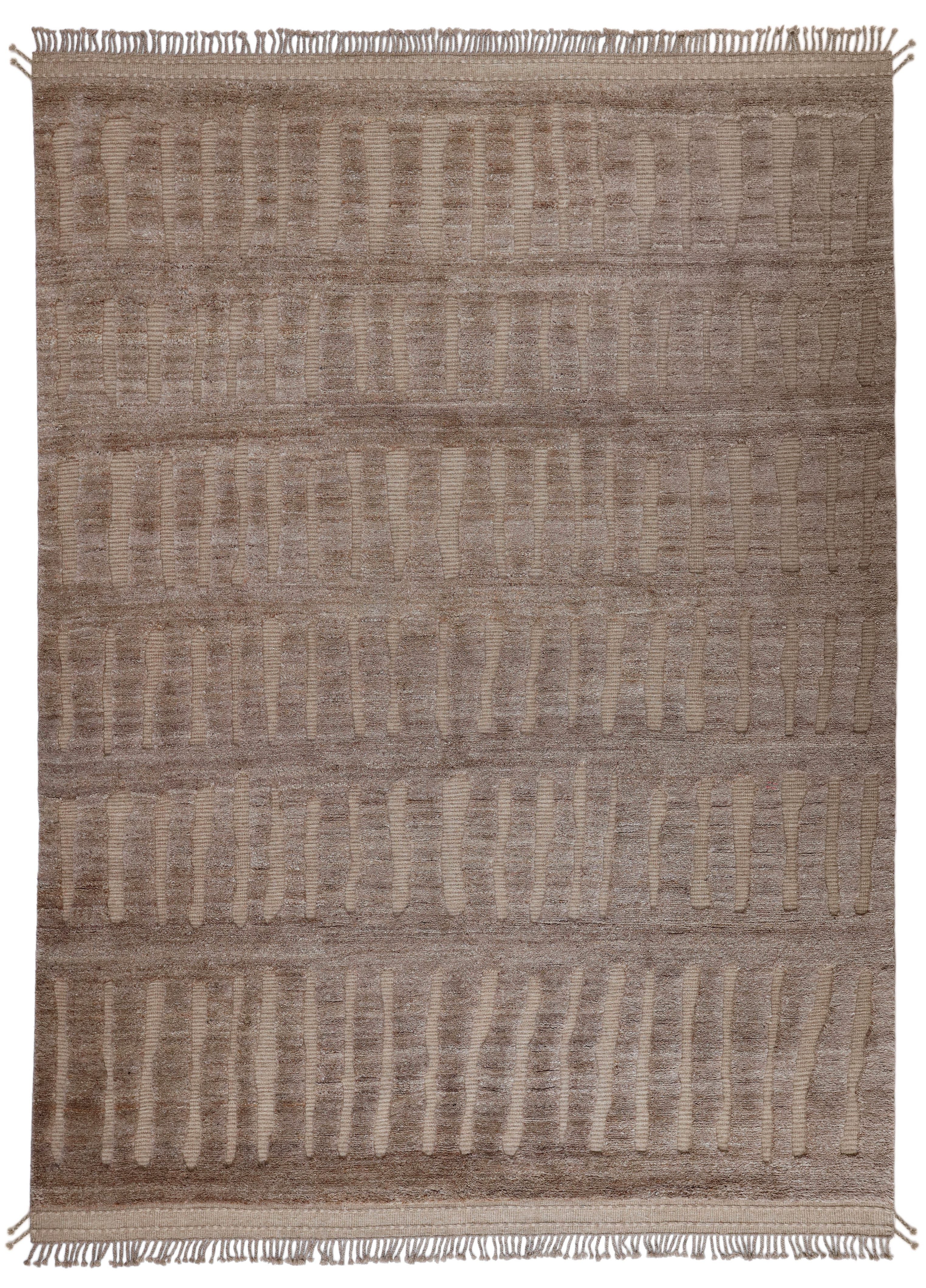 A hand-knotted modern wool rug in a neutral colour combination and pattern.