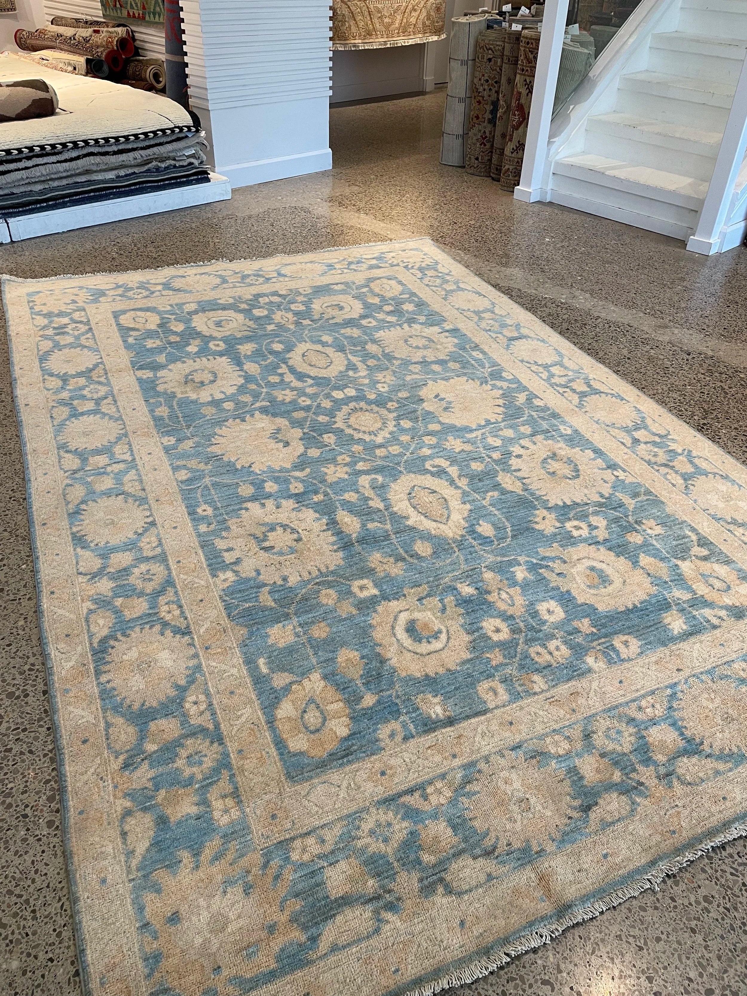 Sky Blue Ziegler Wool Rug (6'4" x 9'8")