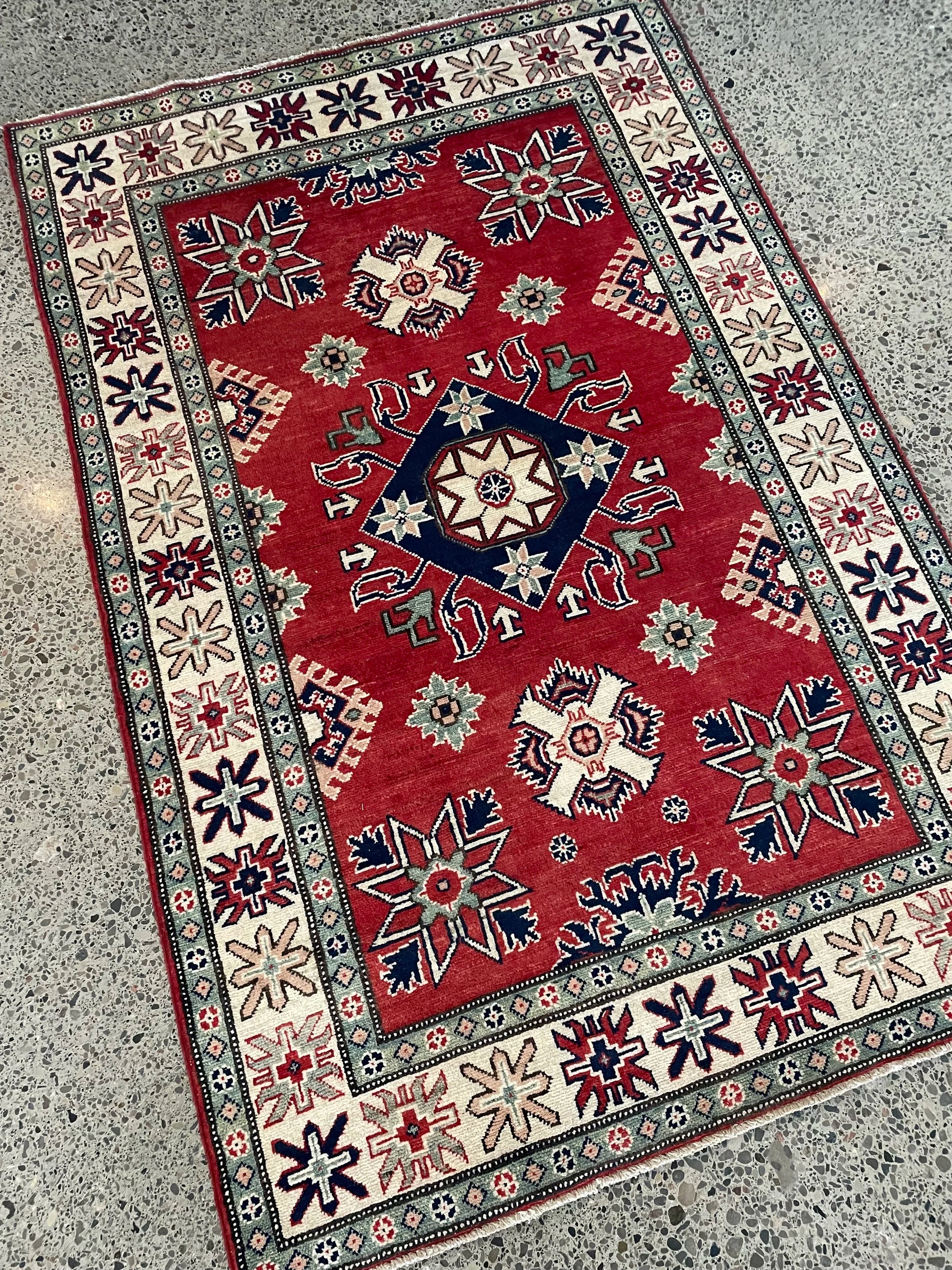 Kazak Wool Rug (4'1" x 6'2")