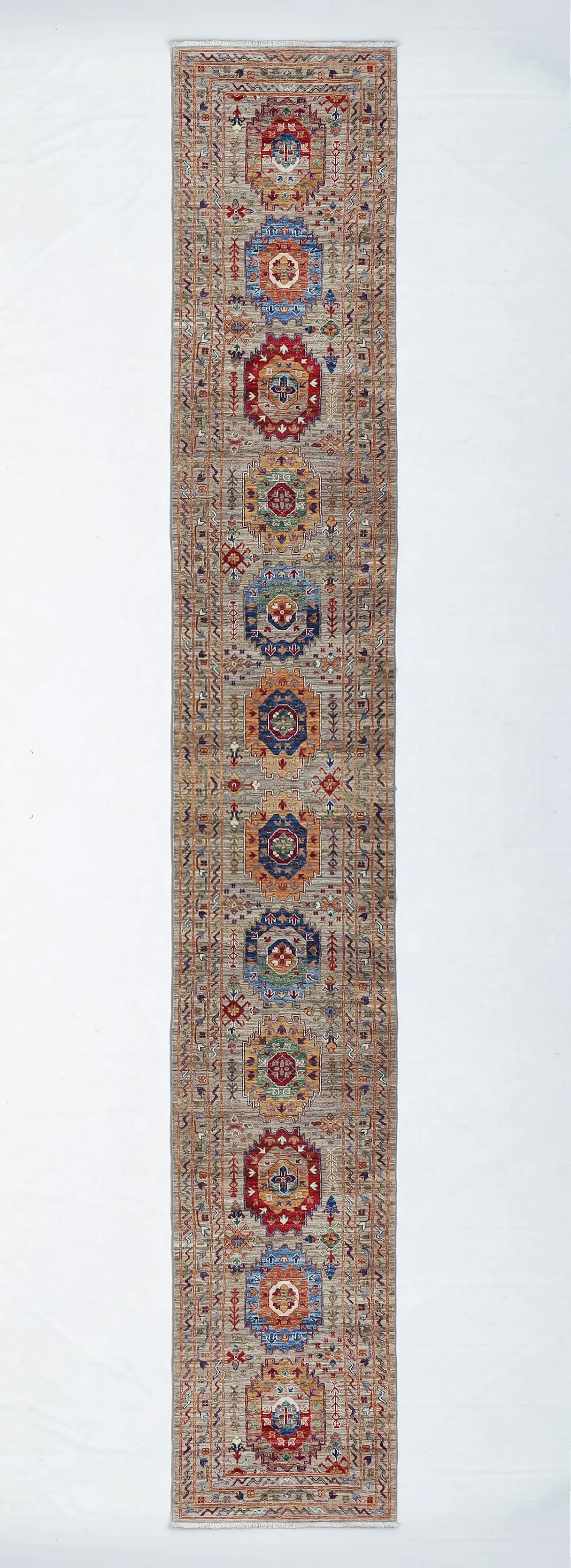 Contemporary Tribal Wool Rug Runner (2'6" x 18'10")