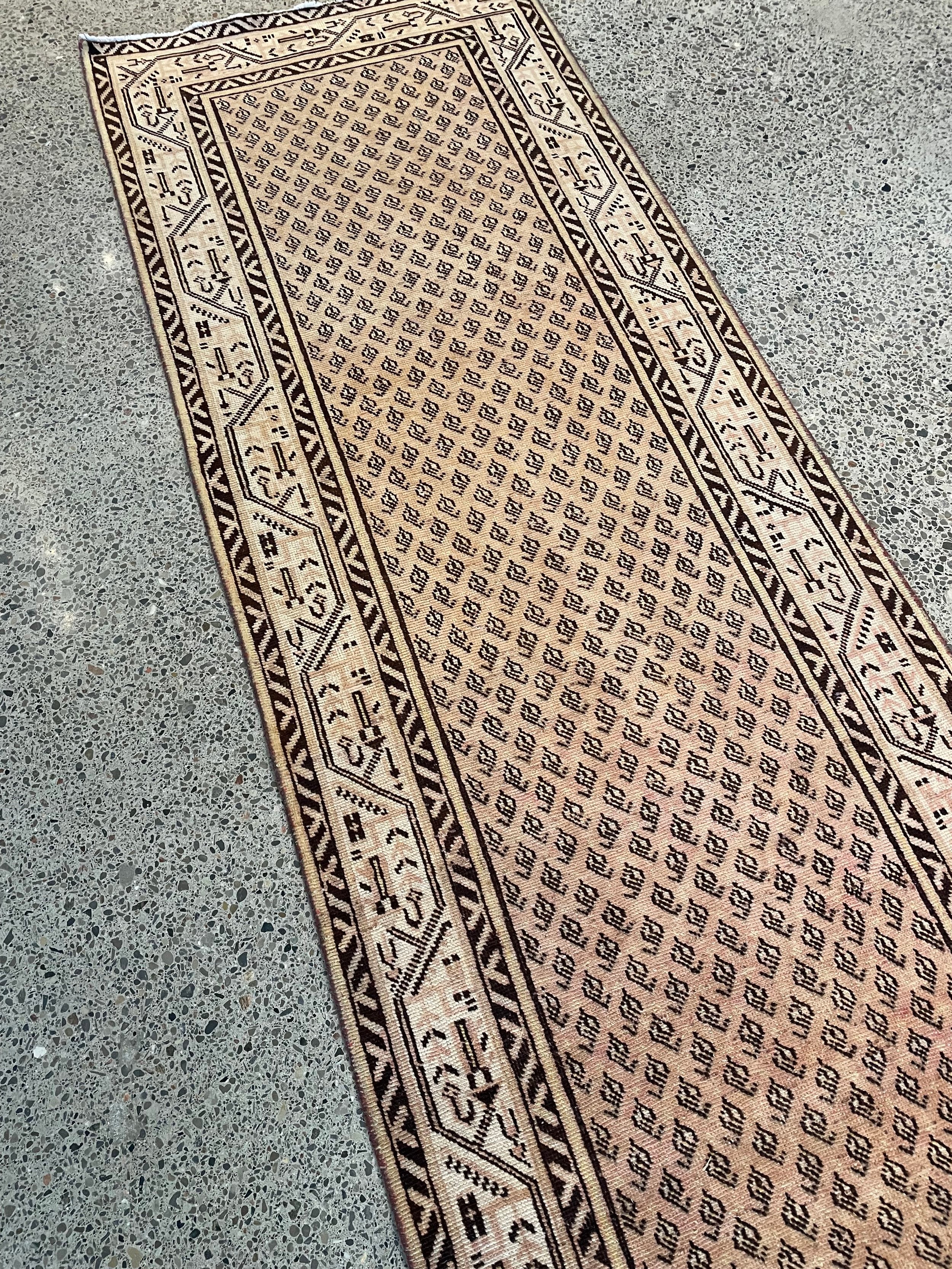 Neutral Vintage Wool Runner Rug (3'4" x 10'0")